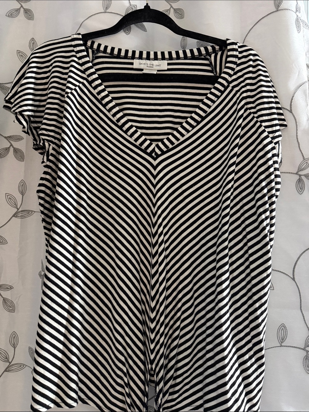 Skye's the Limit Black & White Striped V-Neck Short Sleeve Tee